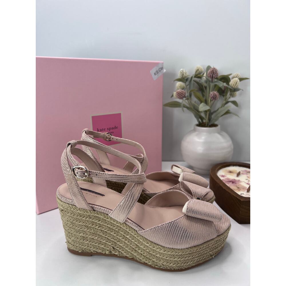 Kate Spade Thelma Leather Wedge Sandals Espadrille Blush Women's 9 NWB